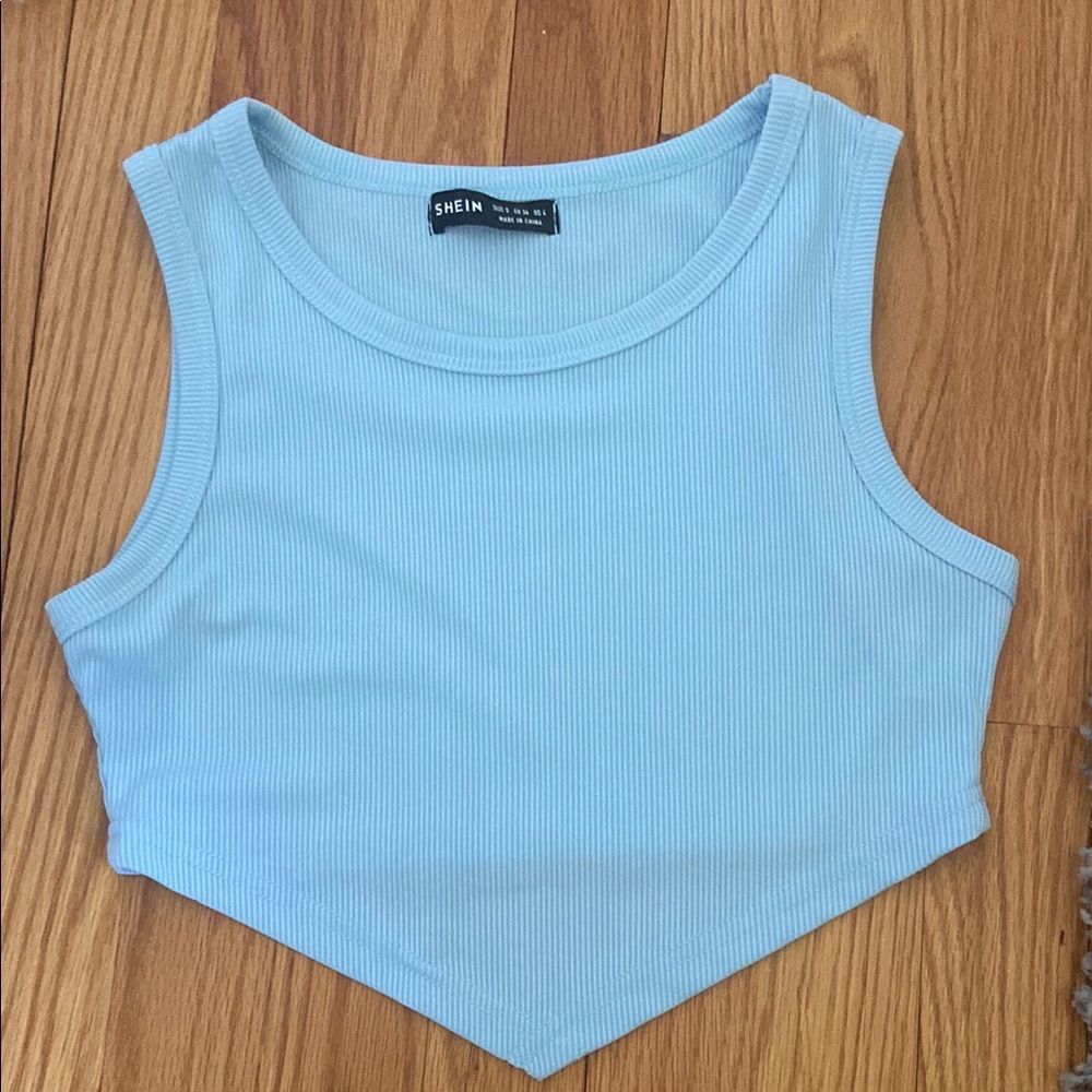 SHEIN Light Blue Ribbed Crop Top